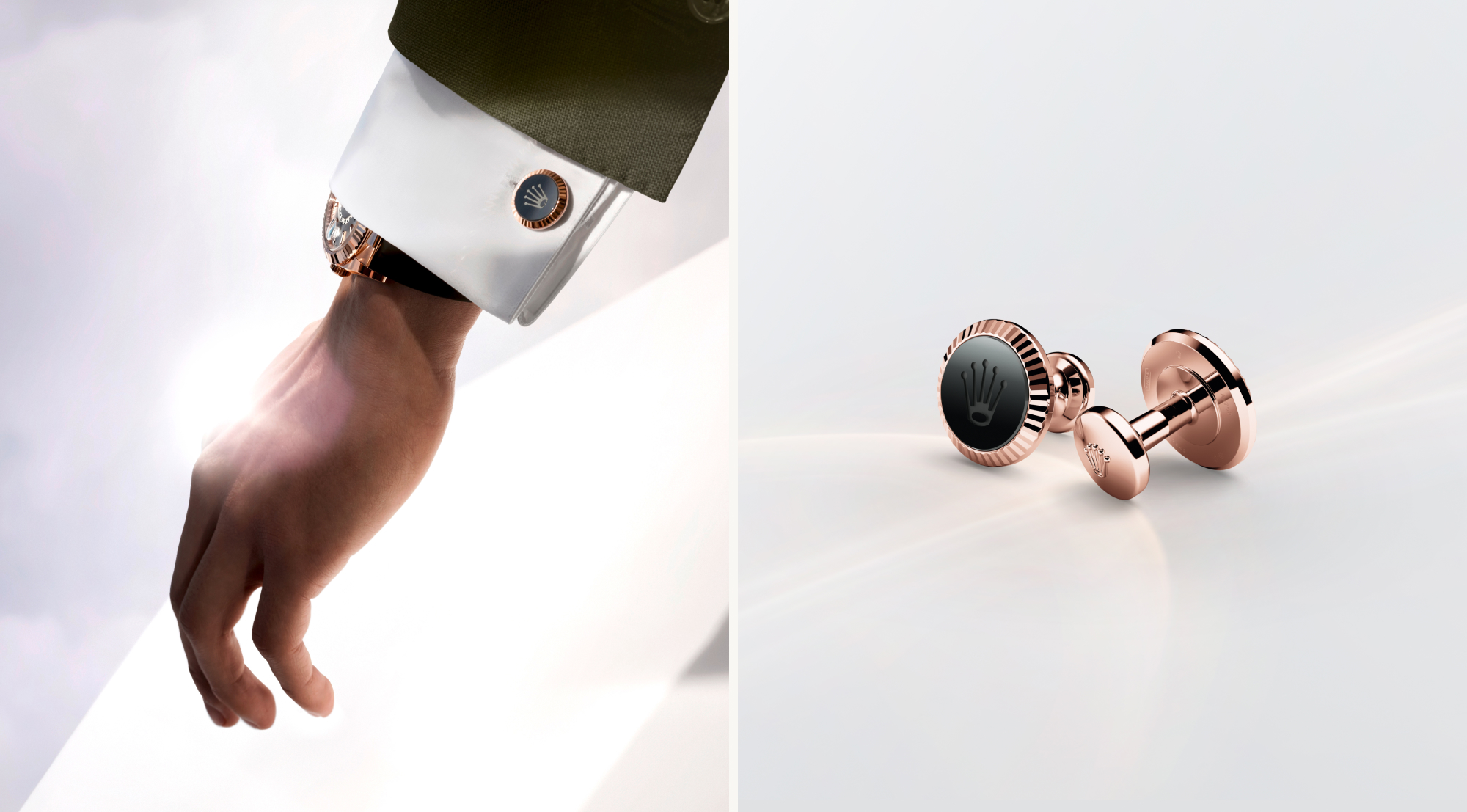 Fluted cufflinks on wrist